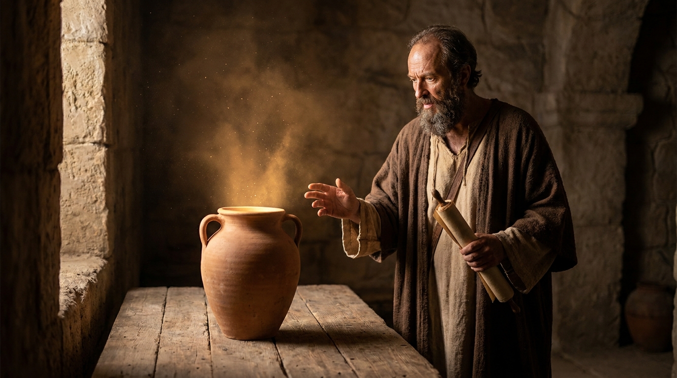 Um vaso de barro com um tesouro brilhante