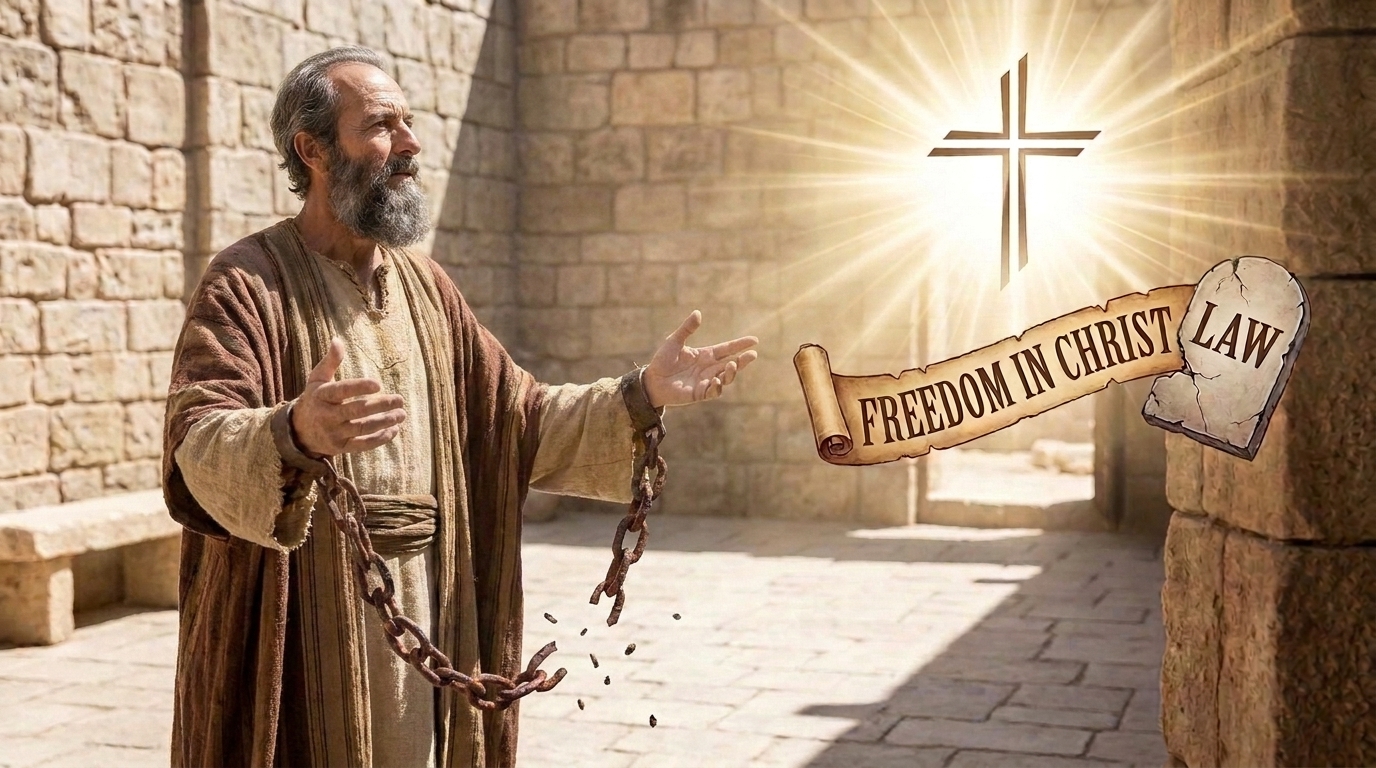 Correntes sendo quebradas simbolizando a liberdade em Cristo